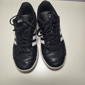 Adidas Mens Cloudfoam Black/whiteL ace Up LeatherSneakers-Sz 7